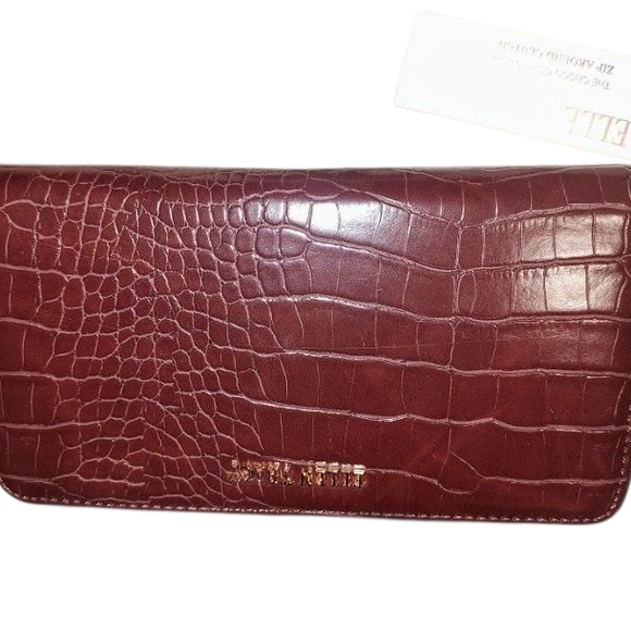 Ellen Tracy Handbags - Ellen Tracy Maroon Croc-Embossed Wallet